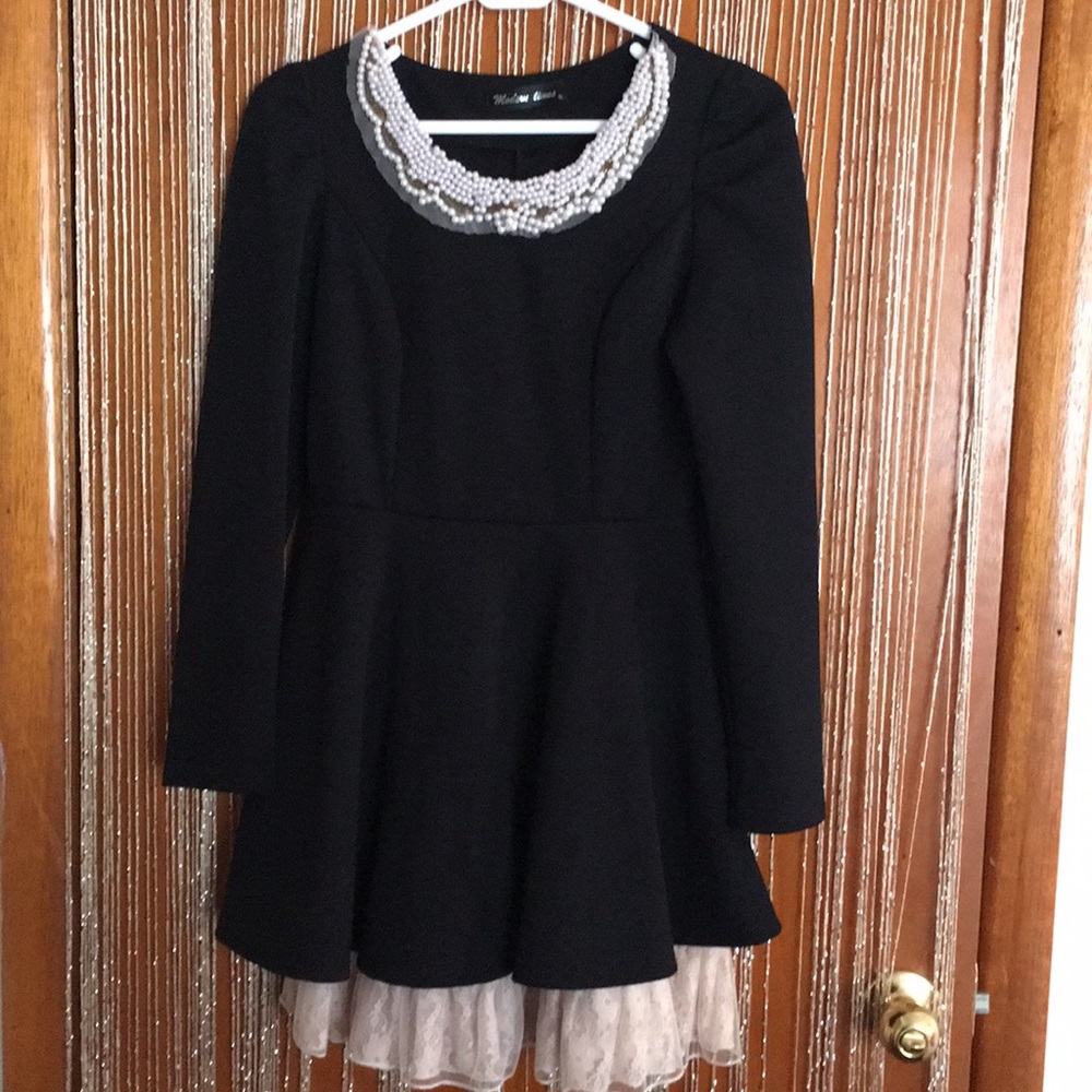 Black Dress with lace and pearl details